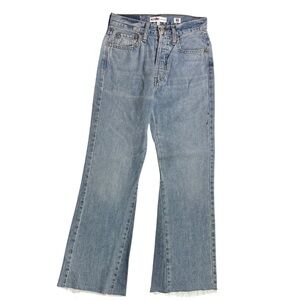 RE/DONE Originals High-Rise Crop Flare Ultra Light Denim Jeans Sz 24 Raw Hemmed